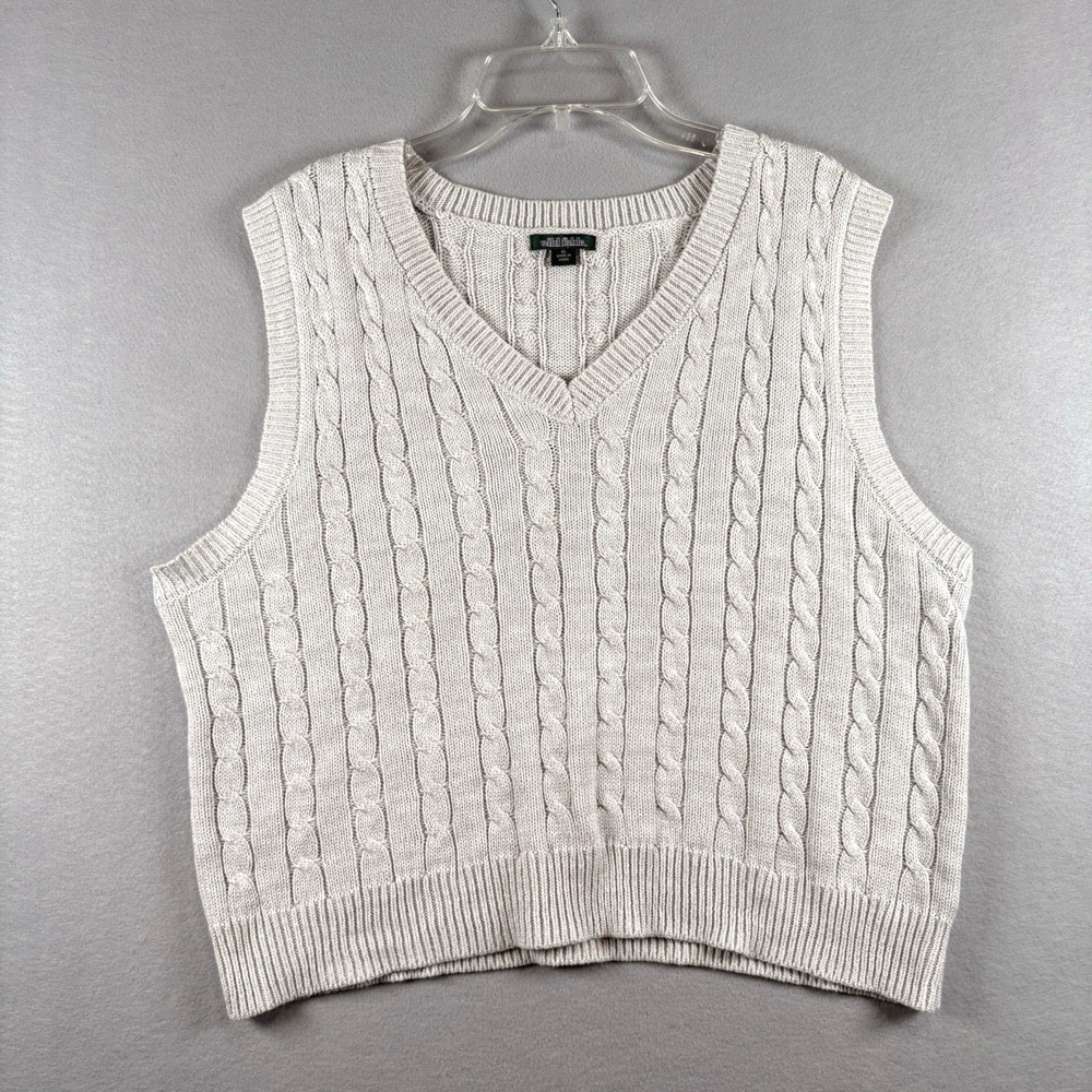 Wild Fable Women's XL Cream Cropped Cable Knit Sweater Vest V-Neck
